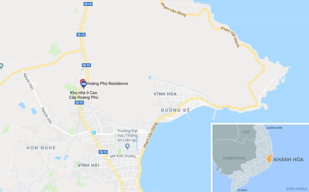 Vị trí khu nhà ở cao cấp Hoàng Phú Nha Trang. Ảnh: Google Maps.